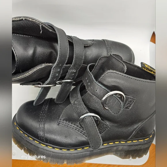 Dr. Martens Black Platform Shoes with Buckle Straps - Picture 3 of 11